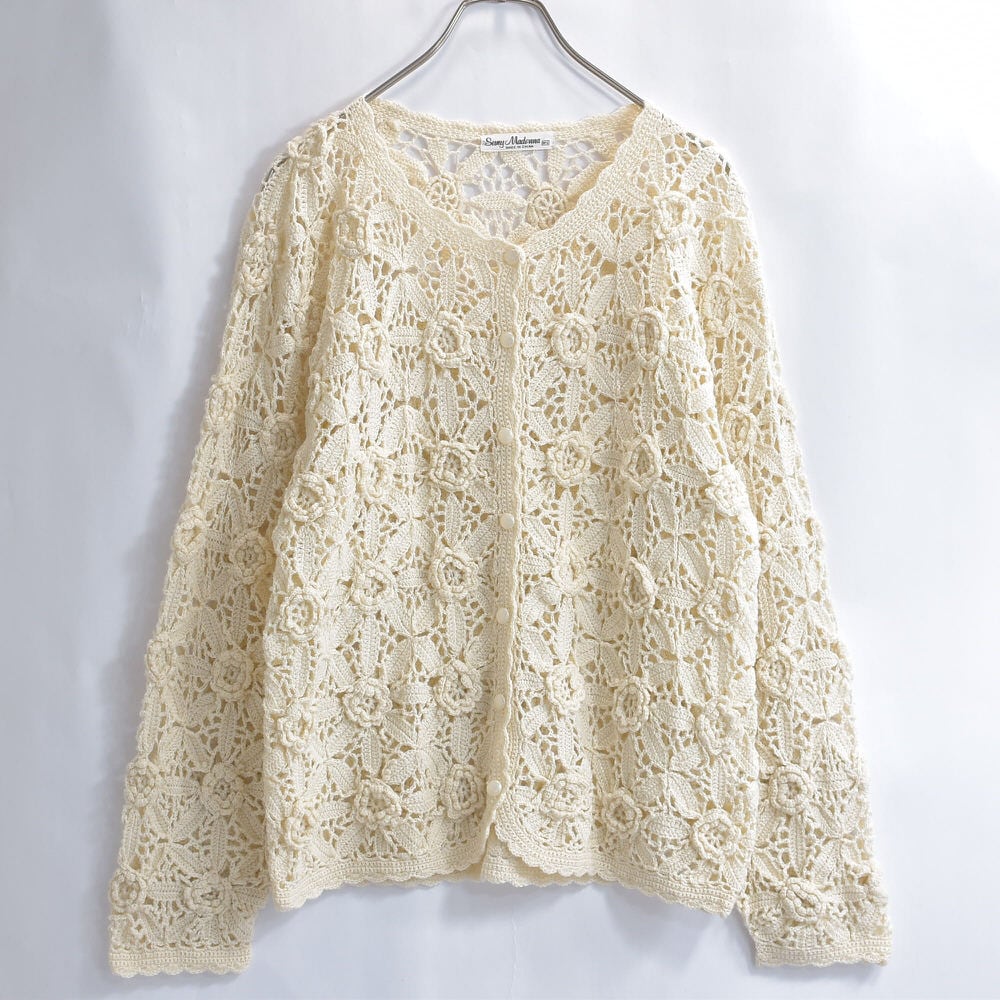 古着】マルチフラワーパッチワーク クロシェ ニットトップスvintage