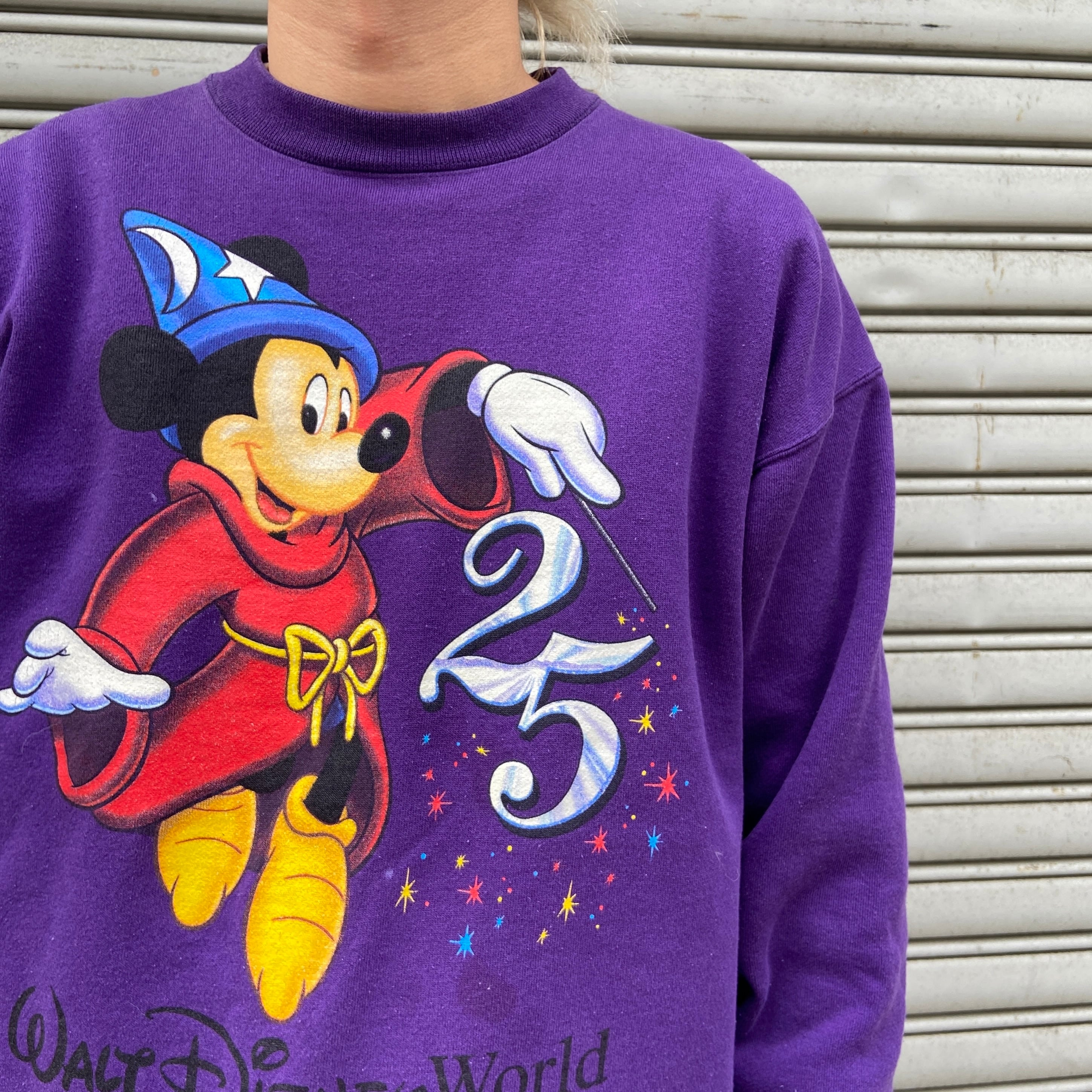 【ディズニー】ファンタジア ミッキー ヴィンテージ 90s XL 90s USA製☆ディズニー ファンタジアミッキーマウス スウェット 紫 M