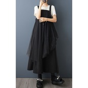 チュールレイヤード サスペンダースカート 00101