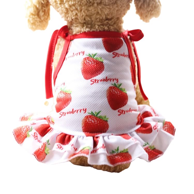 【在庫処分】犬服 犬の服 春夏用 XS~2XL フルーツ柄タンクトップ キャミソールワンピース メッシュ 通気メッシュベスト 可愛い 格好いい 犬のお洋服 薄手 日焼け止め 脱毛保護 ルームウェア 部屋着 乾きやすい 夏服 お散歩 お出掛け 猫服 キャットウェア(④ストロベリー/いちごワンピXXL)