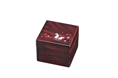 36-3317 鏡付ピアスBOX 木目塗 福うさぎ Jewelry Box w Mirror Woddy Pattern Rabit