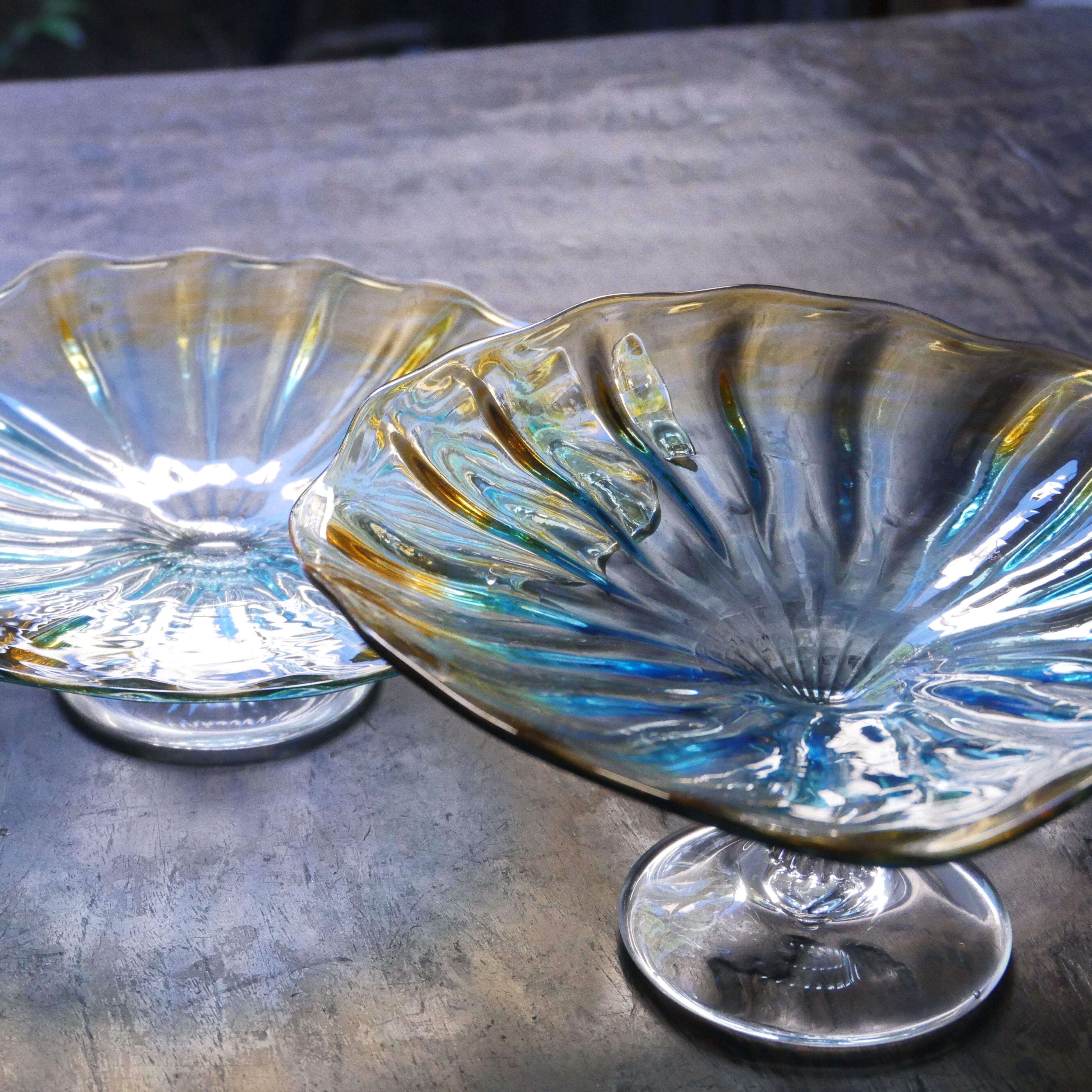 25秋】コンポート(高さ 9 cm) ガラス グラデーション ブルーアンバー