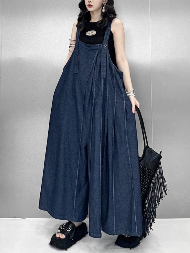 Asymmetric denim wide overalls 2color [T2899]