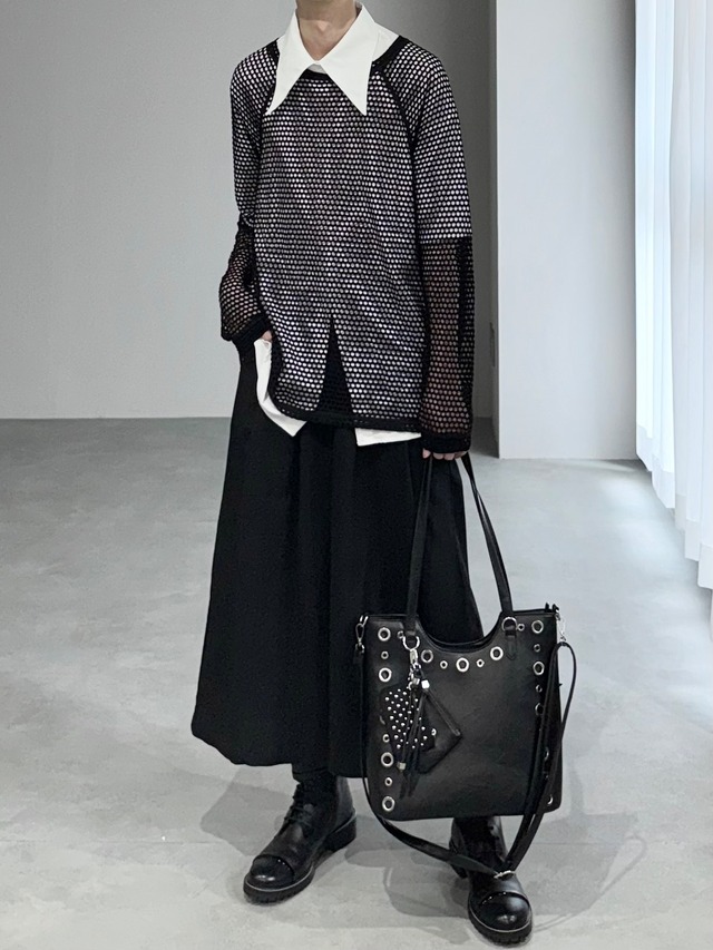 crochet mesh loose pullover / black