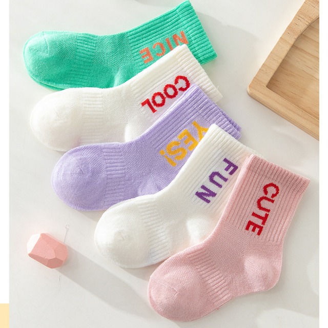 【即納】キュートなパステルカラーのクルーソックス 5足セット