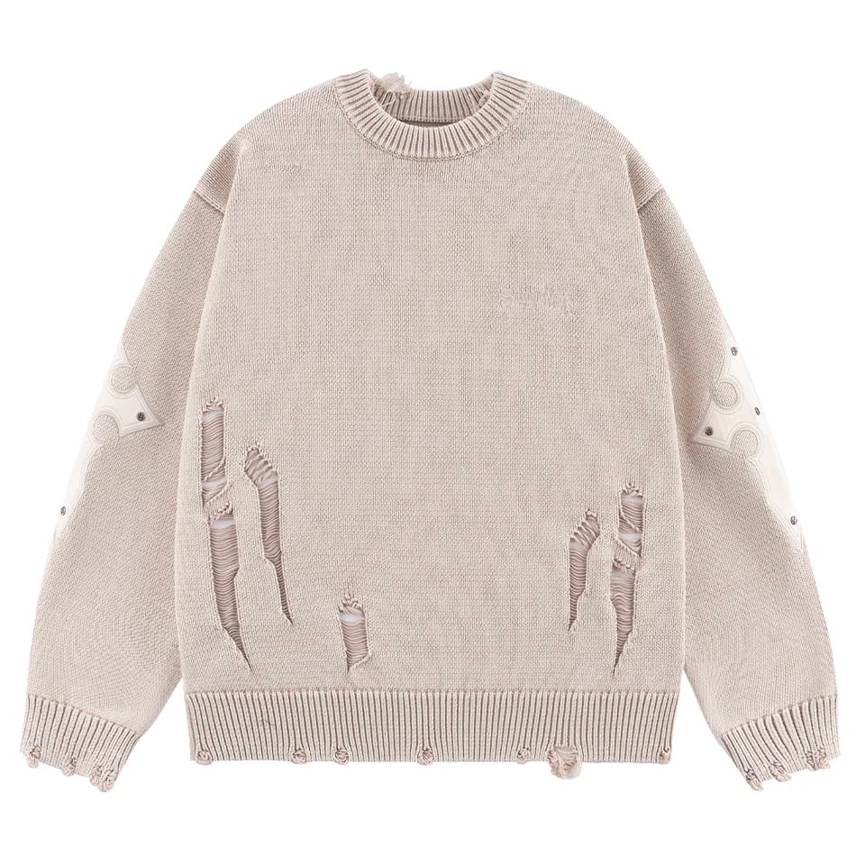 【supplier】Distressed Cross Leather Patch Crew Knit V2【サプライヤー】