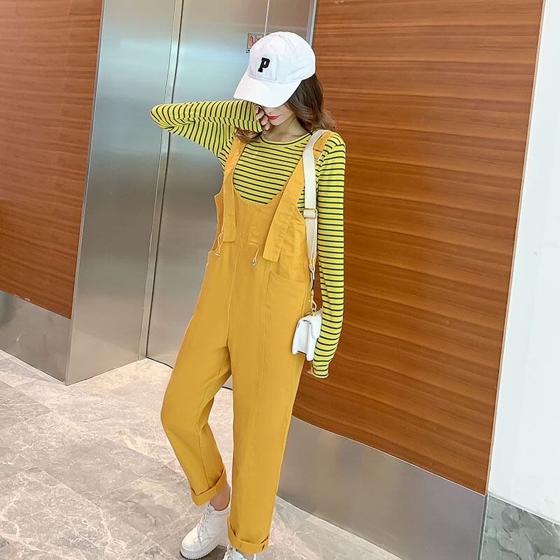 【新作】【送料無料】 マタニティウェア2019秋/冬の新しいマタニティスーツファッションストライプ長袖+ウエスト調整ビブツーピースセット-アリババ ロング オータム 秋物 ウィンター 冬物 expec282867848915