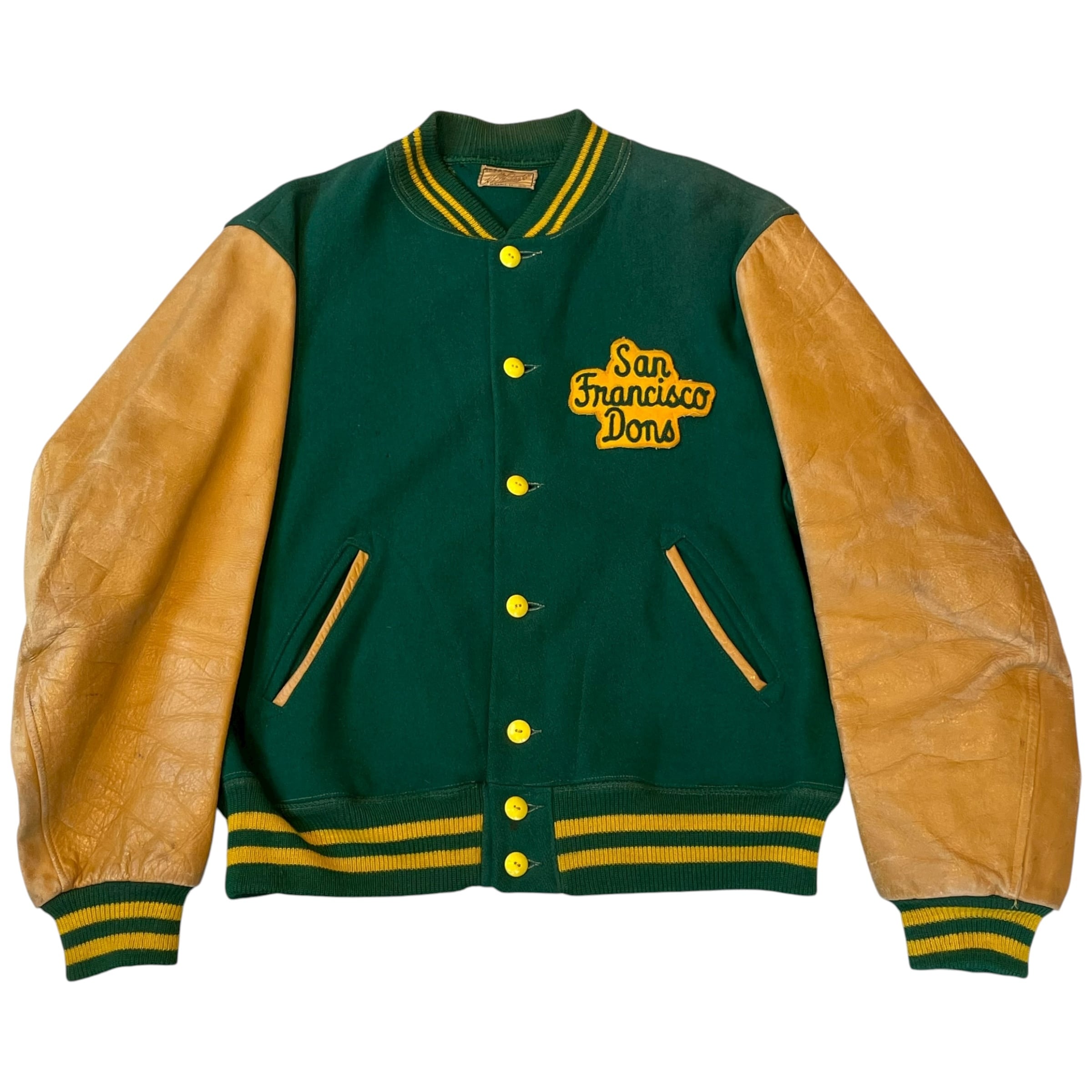 Special!!! 1950s "San Francisco Dons" wool × leather button stadium jacket