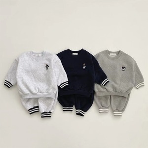 【BABY&KID】春作ベア刺繍裏起毛スウェットセットアップ