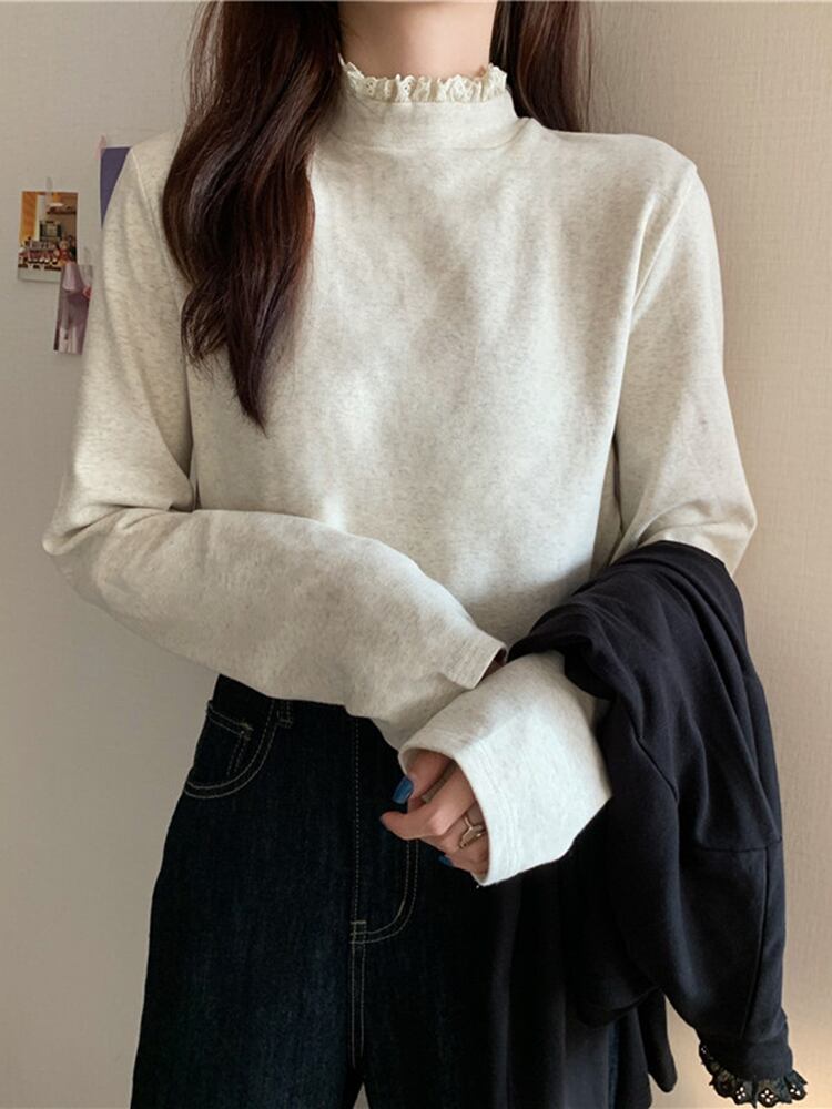 カラーシャツ オータムウィンタースタイルTシャツ ブラックトップス ロング 秋物 冬物 1号婦人9275843510