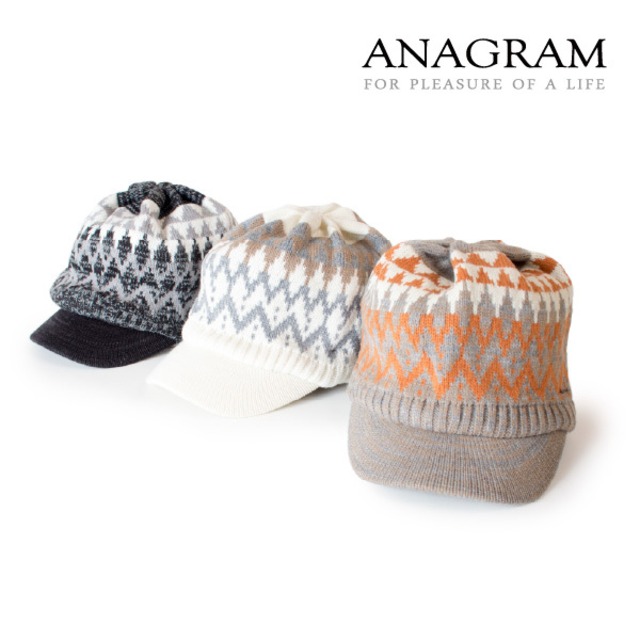 アナグラム Anagram フェアアイル柄 つば付きニット帽 ニットキャスケット ニットキャップ ツバ付きニット 大きめ 帽子 小顔効果 メンズ レディース Agm2132 Anagram アナグラム