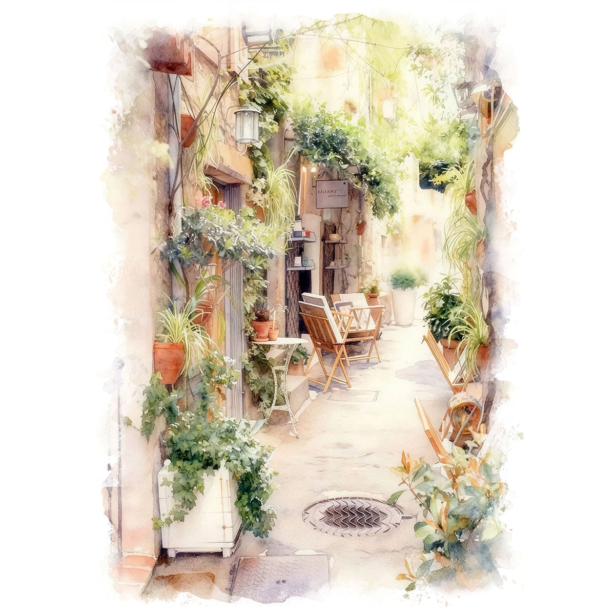 水彩画　夏のインテリア　南国風 絵画 インテリア 水彩画 額絵 青と緑の世界 a plant 絵画 susa-art