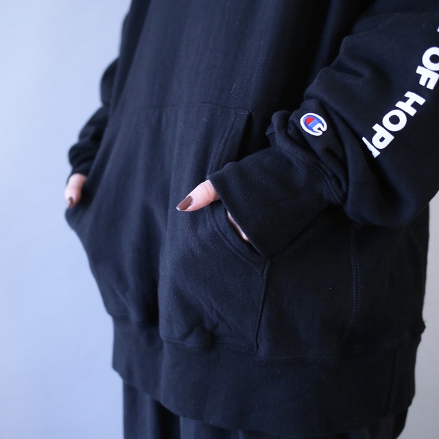 "Champion" front and sleeve and back printed over silhouette reverse wave sweat parka