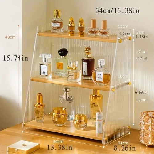 装飾棚 ラック フィギュア  ドレッサー 木製 ゴールド メイクアップオーガナイザー 香水 アクセサリー おしゃれ 北欧 シンプル  ナチュラル リビングルーム 寝室 ギフト オフィス