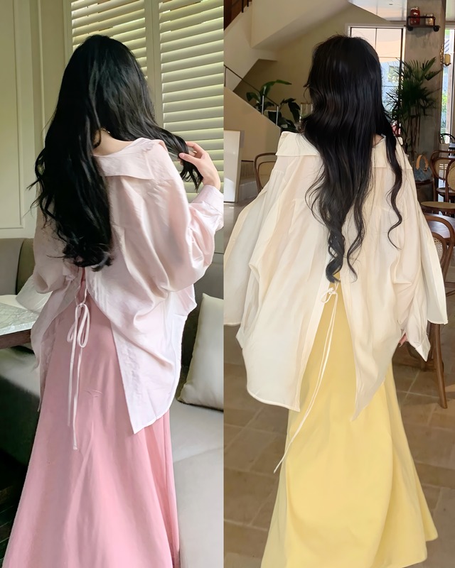 バックスリットレースアップシャツ（2 colors）　2506066