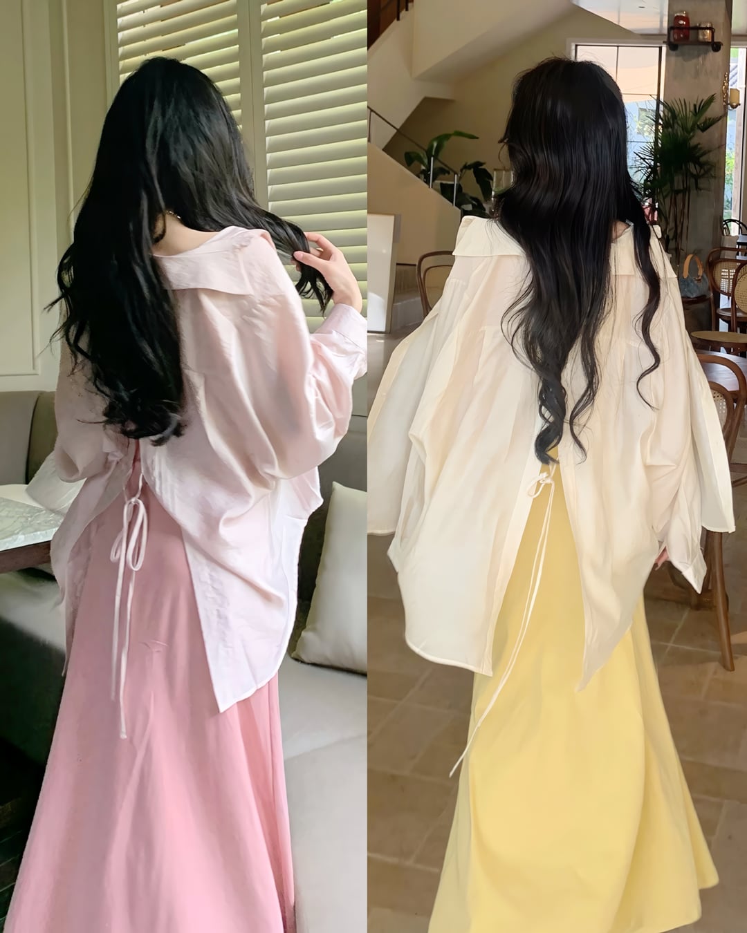 バックスリットレースアップシャツ(2 colors) 2506066