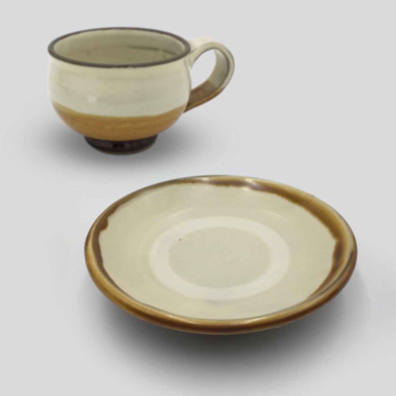 小鹿田焼 小袋窯【コーヒーカップ＆ソーサーセット】黒白掛分け 陶器