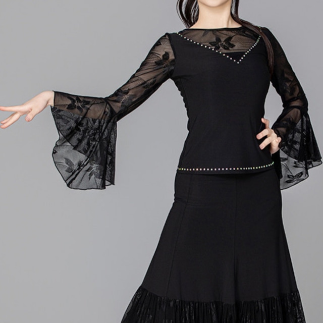 フレアスリーブ レース ロングスリーブ シフォンブラウス ds1589