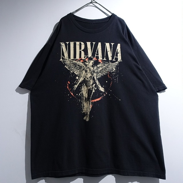 “NIRVANA” Black Angel Graphic Print Band T-shirt