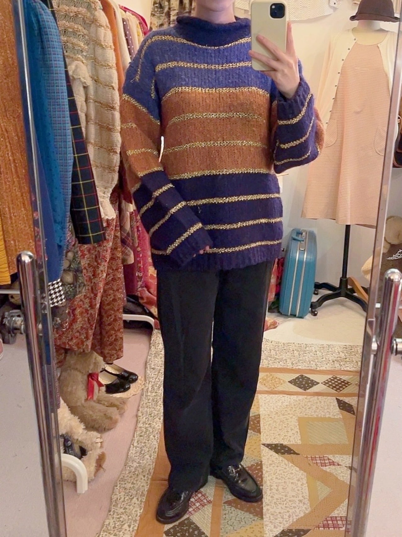 purple lame gold high necked sweater