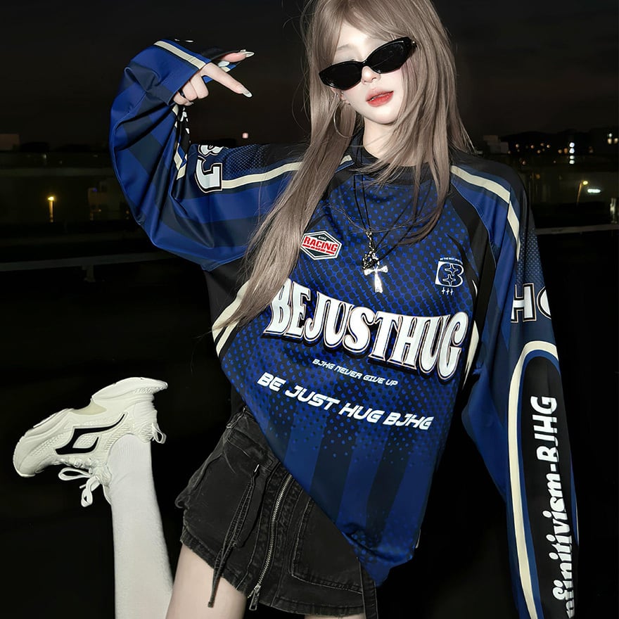 サブカル系 地雷系 Y2K ジャージ Tシャツ 参戦服 【青 レーシング