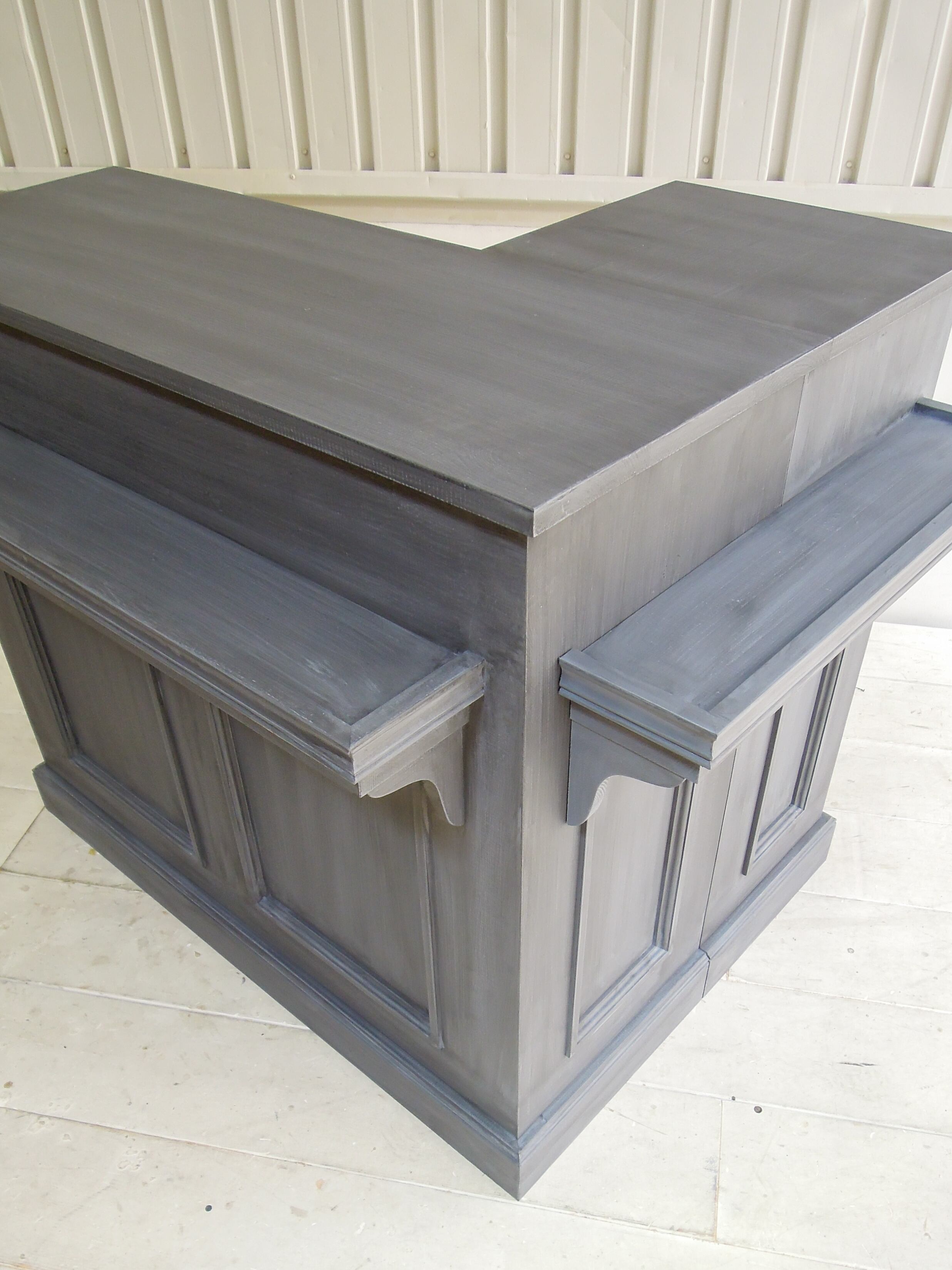 ネイルサロン向けL字カウンター31 （荷物棚付きアンティーク調