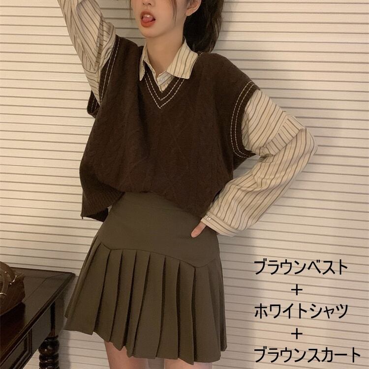 昭和レトロ　ベスト➕スカート　セットアップ　仕立て　スーツ　プリーツスカート