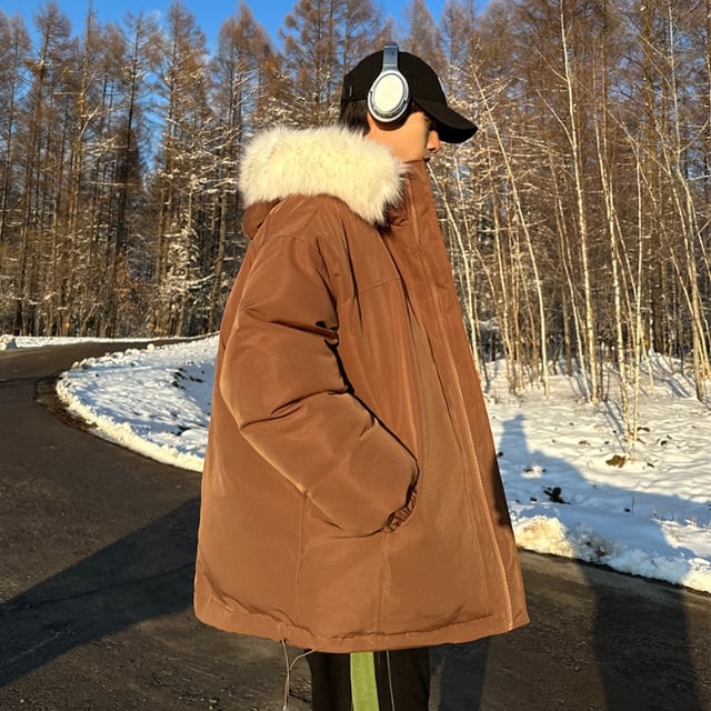 フード付きブラウンダウンジャケット Filomo] ダウン コート