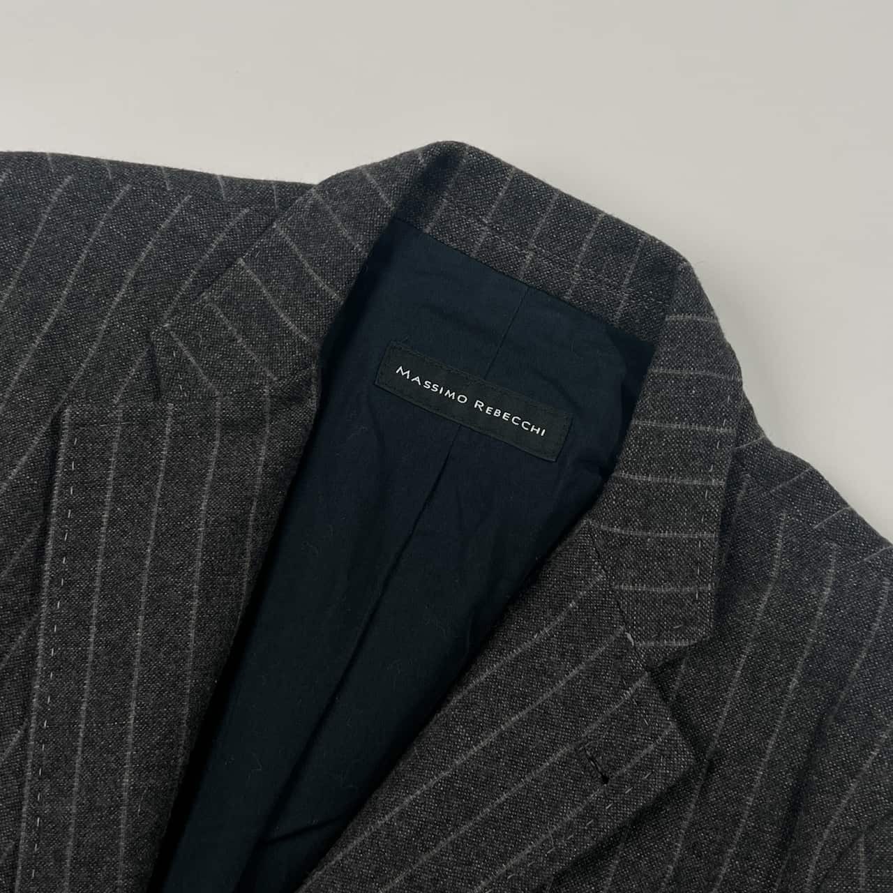 上下 イタリア製 リネン混 MASSIMO REBECCHI マッシモレベッキ ストライプ テーラードジャケット スラックス スーツ (上)50(下)48/グレー メンズ