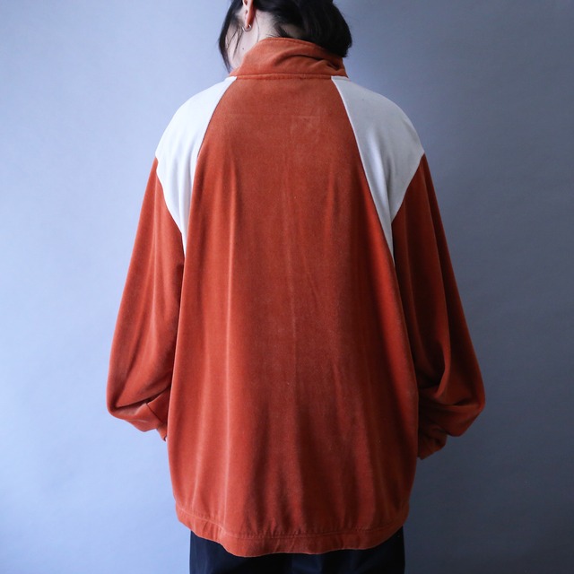 "orange×white" good coloring switching pattern over silhouette velours track jacket