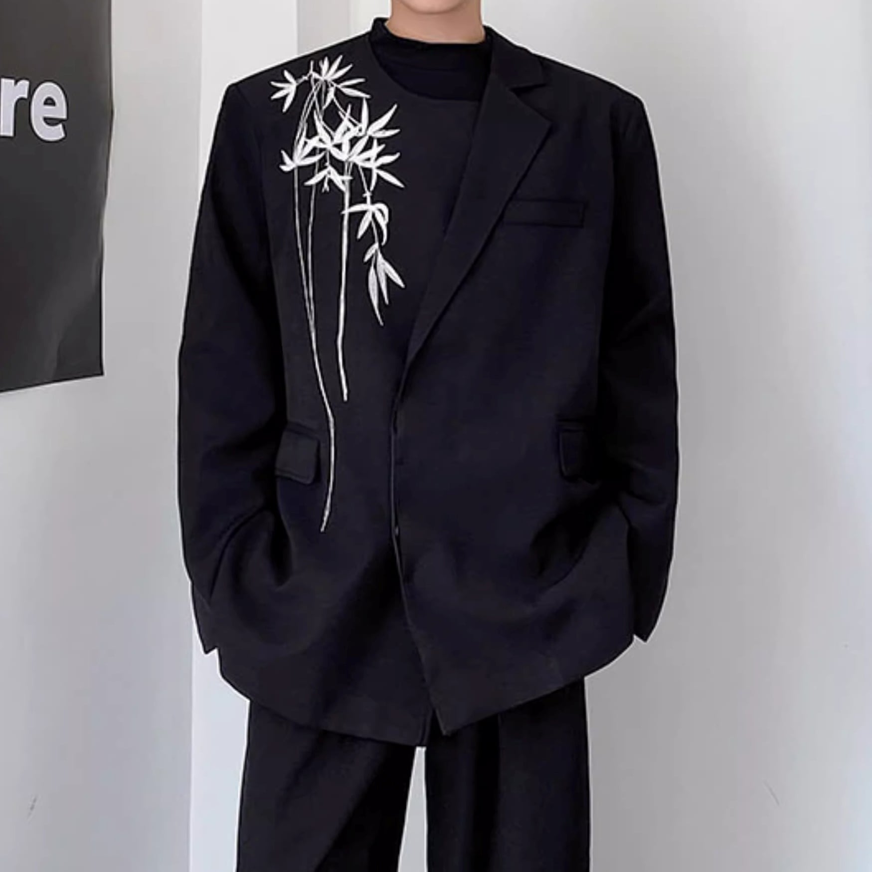 バンブー柄刺繍 テーラードジャケット オーバーサイズ 1color MOJ0115