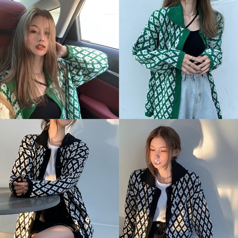 ラペルルーズアウターセーターカーディガンジャケットレディース2020秋新作レイジースタイルセータートップ ブラックストロベリース4352569815