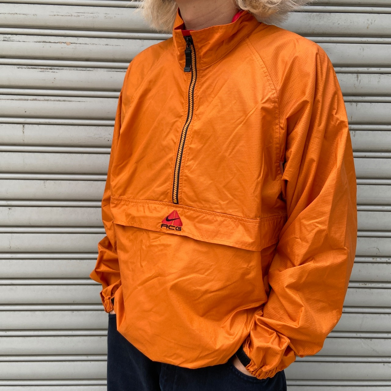 90s NIKE ACG ナイキ　ハーフジップナイロンプルオーバー　オレンジ　S