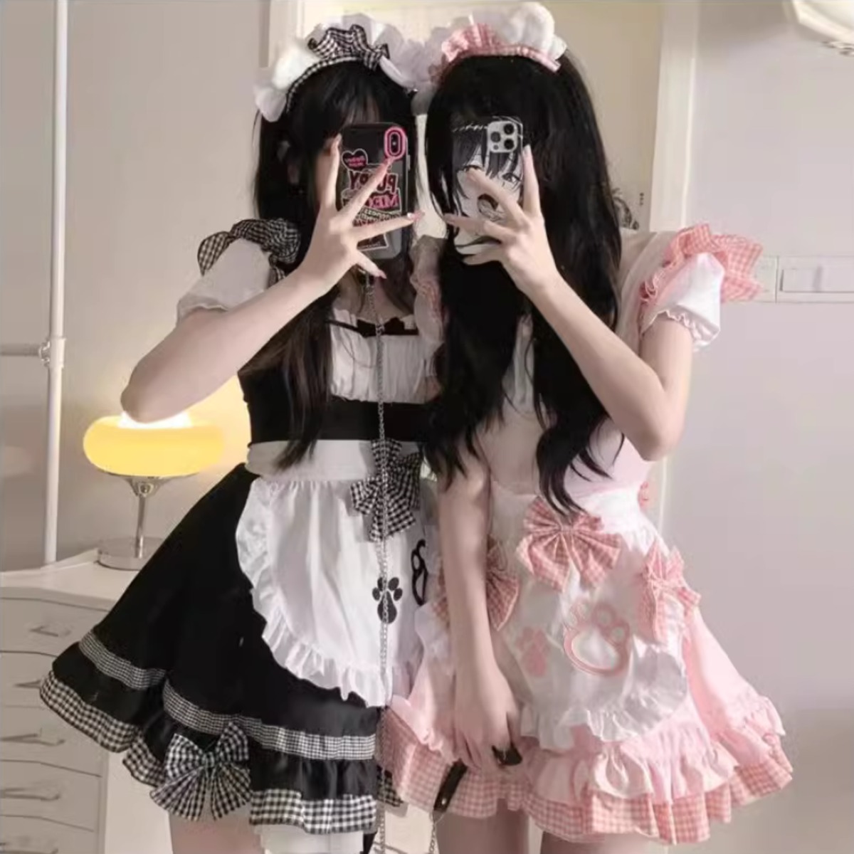 驚きの値段 SEASONZ ロリータファッション通販 メイド服 チェック 4点セット Pants