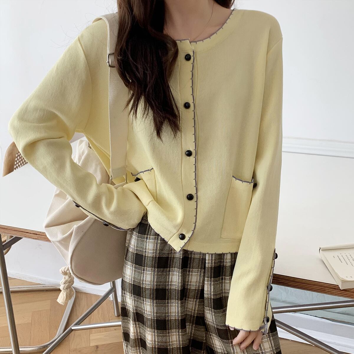 ニットカーディガンオータムルーズサイドショートトップス ロング 秋物 1号婦人16210520050