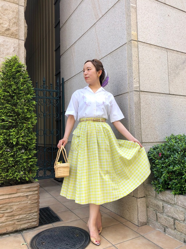 Vintage light green check skirt with big pocket