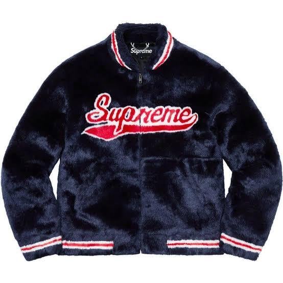 supreme faux fur jacket L navy古着