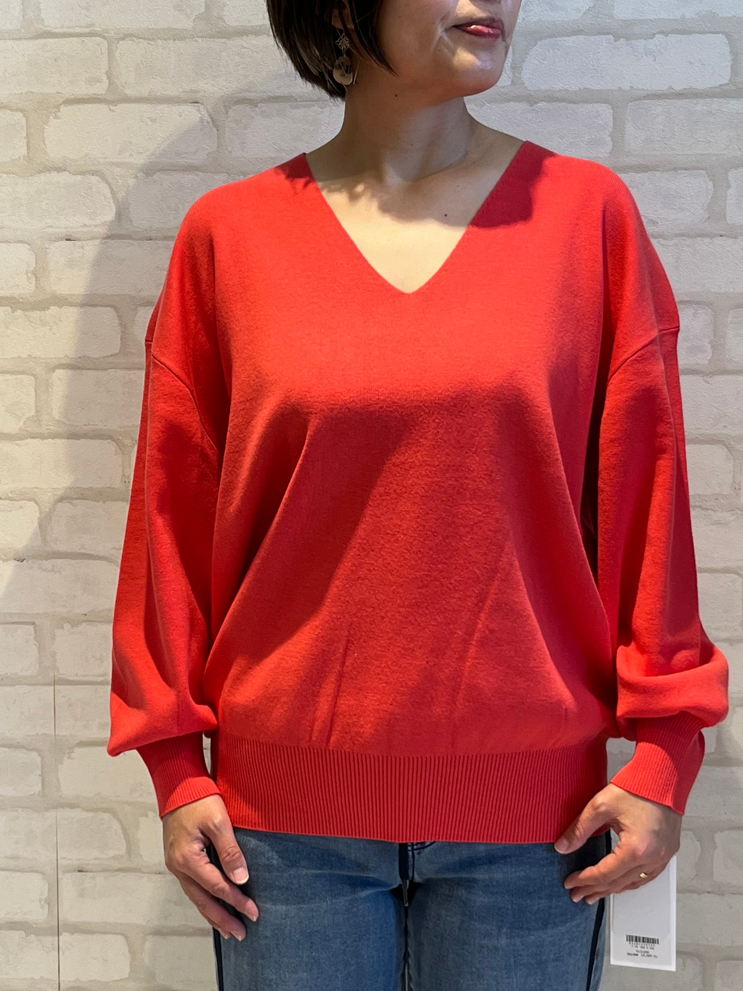 PASSIONE/546916/Vネックニット(コーラルレッド) | QREEQ