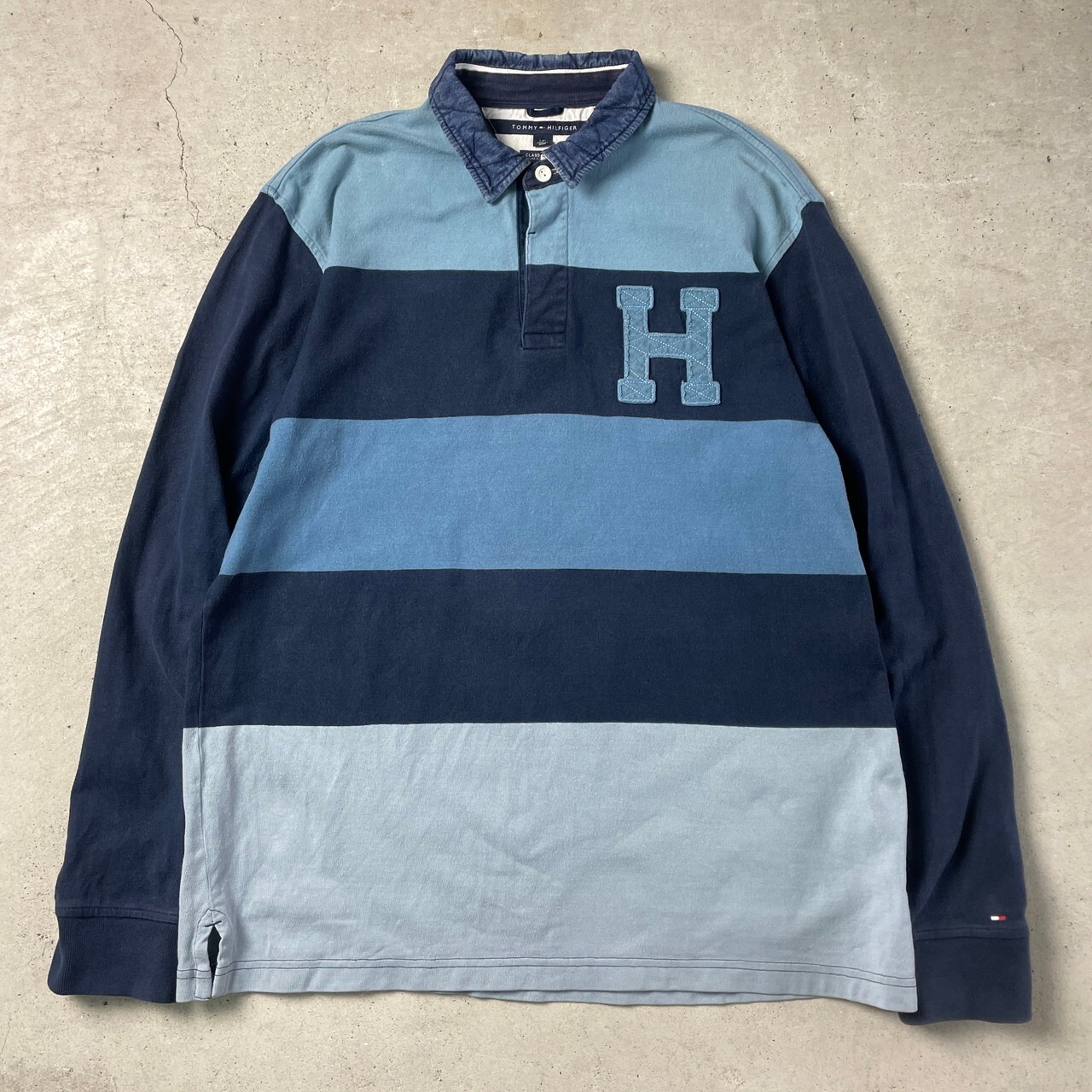 TOMMY HILFIGER トミーヒルフィガー ボーダー 長袖ポロシャツ メンズL 
