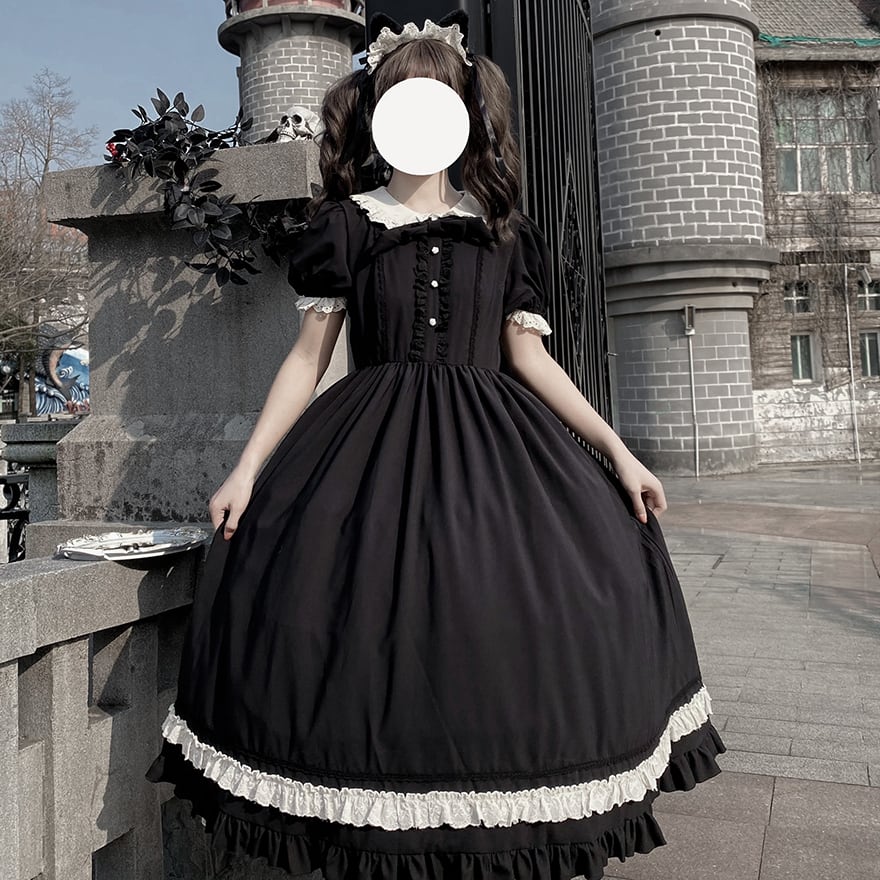 メイド服 クラロリ ワンピース 半袖 控えめ 英国風 ヴィクトリアン風 メイドカフェ イベント衣装