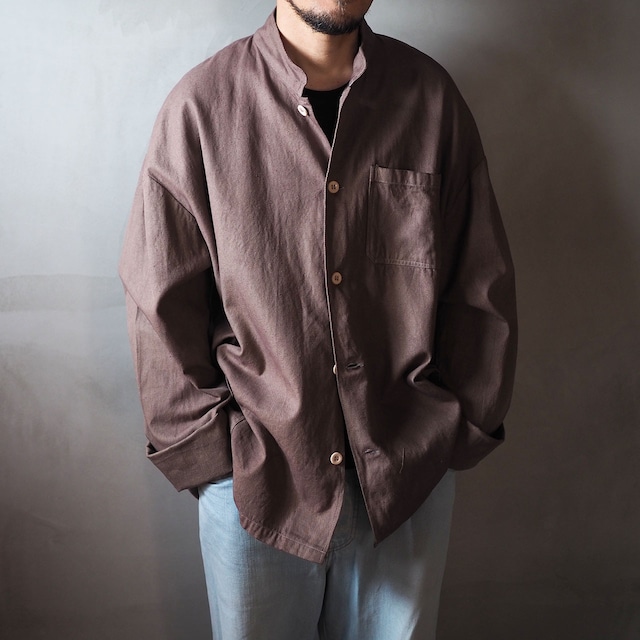 omitsuのおつくろい スタンドカラーシャツジャケット(製品染め)