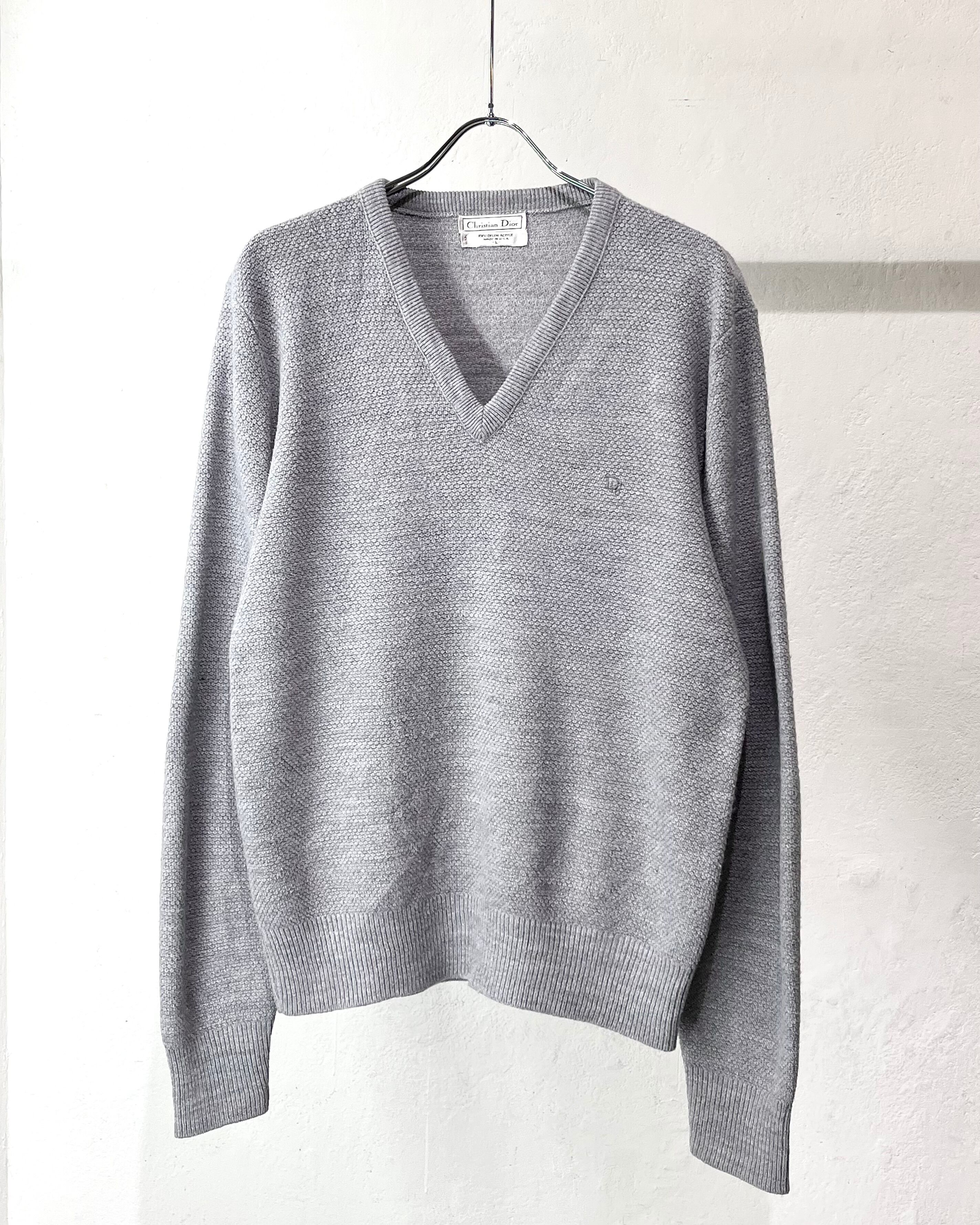 ~90s Christian Dior Embroidery Logo V-Neck Acrylic Knit
