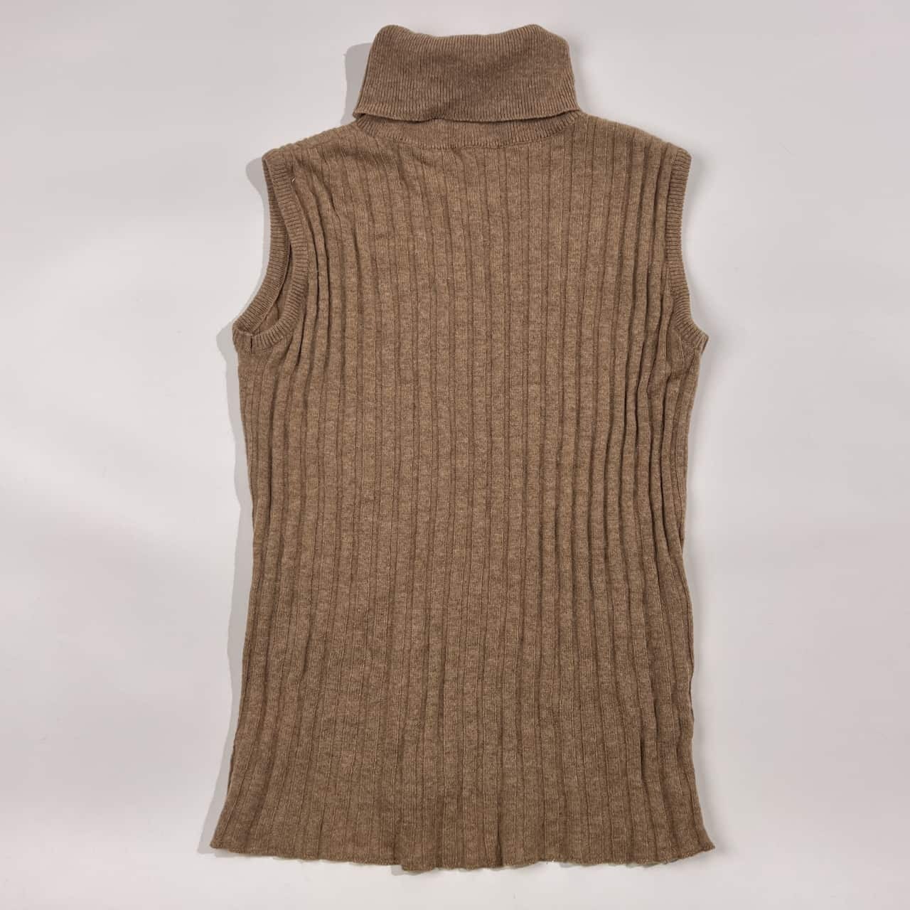 カシミヤ100% DOU タートルネック リブ編み ノースリーブ ニット セーター /ベージュ レディース