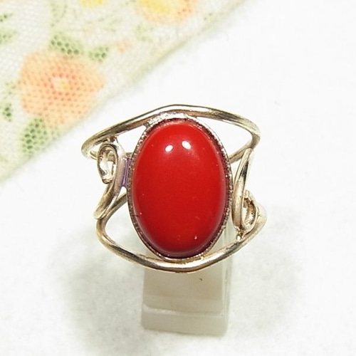 天然石リング  コーラル（山珊瑚）のフリーサイズリング　アクセサリーのセール通販　11630R