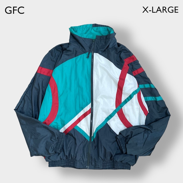 GFC TRADING COMPANY ナイロンジャケット ブルゾン ジップアップ ラグラン クレイジーパターン マルチカラー 切替 XL ビッグサイズ us古着