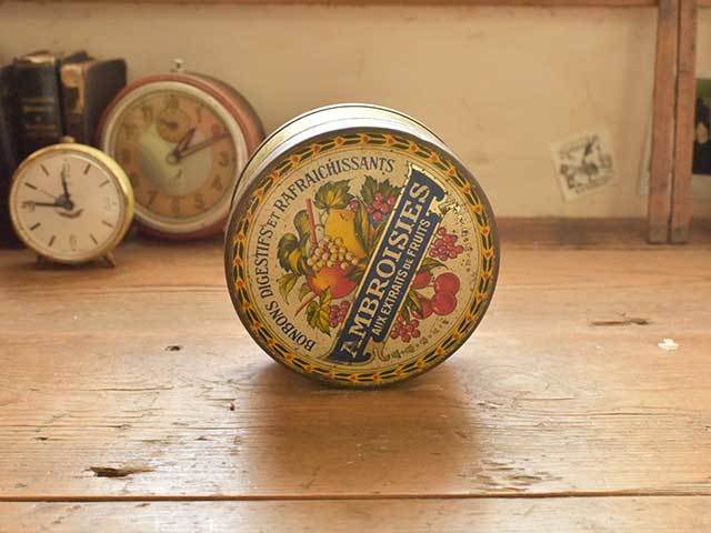 フルーツ柄がかわいい楕円ティン缶 フレンチアンティーク