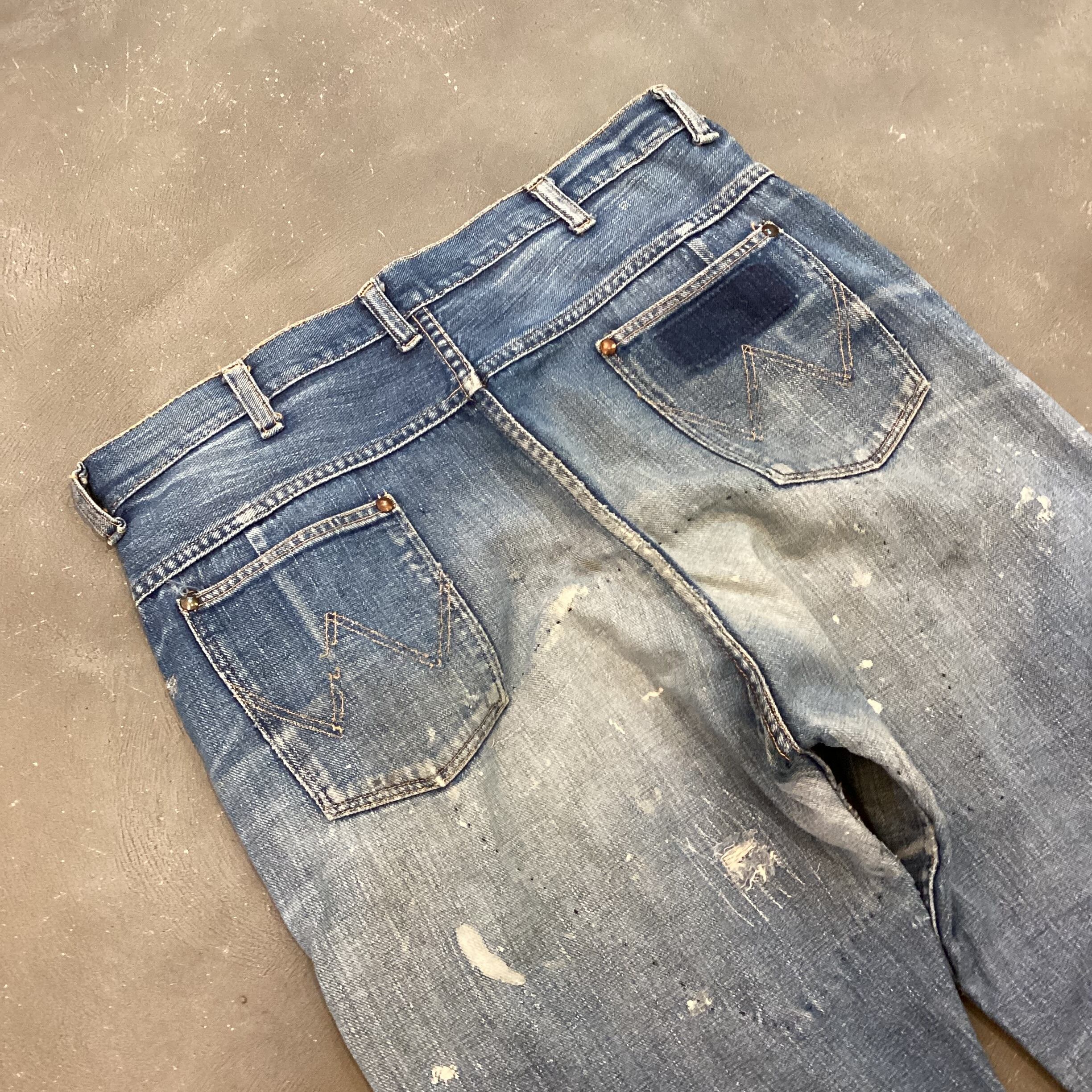 50s 60s Wrangler デニムランチパンツ Good Aging 片爪 GRIPPER ZIPPER