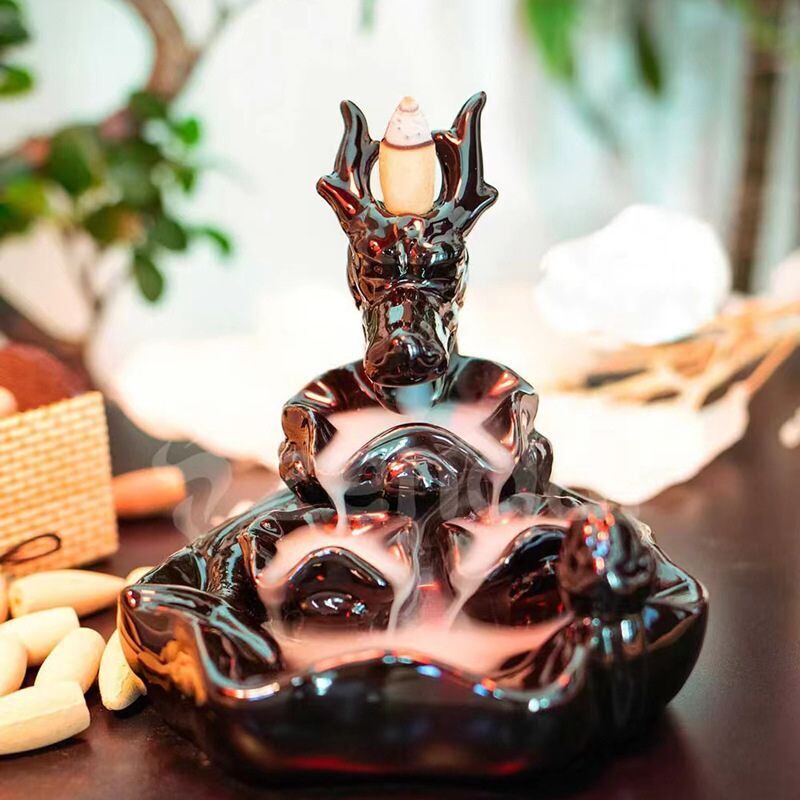 香炉 龍 ドラゴン 竜 風水 倒流香炉 陶器 線香立て お香立て