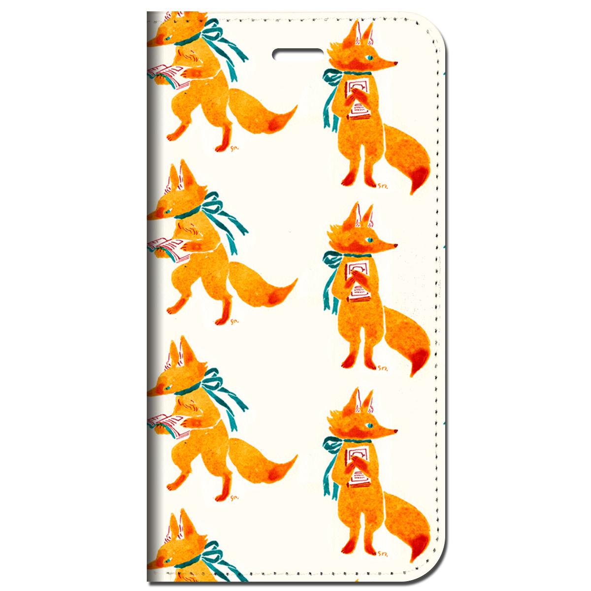 iPhone対応 スマホ 手帳型ケース 本とキツネ ポップ イラスト 【iPhone17 / iPhone16 / iPhone16e / iPhoneSE 他 iPhone各機種対応】 st42