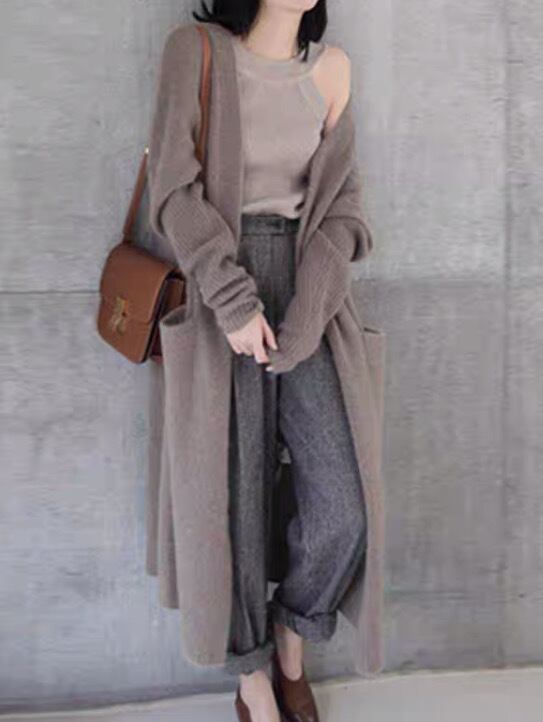 ニットガウンカーディガン ロング丈 シンプル カジュアル おしゃれ CH7154